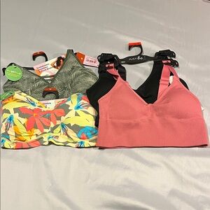 Set of Four Women's Bralettes - Bras Pink, Black, Floral, Green Size Medium NWT